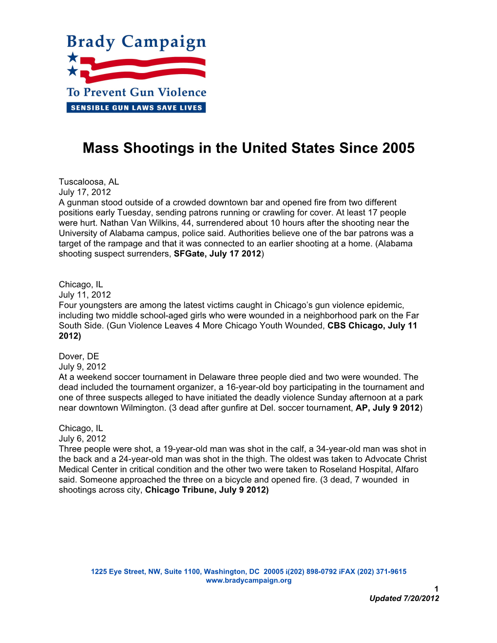 Mass Shootings in the United States Since 2005