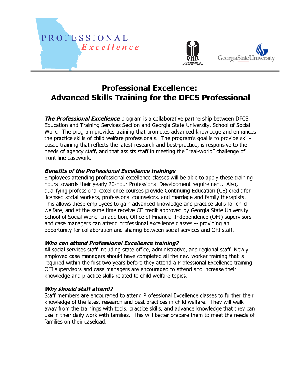 Professional Excellence: Advanced Training For DFCS Case Managers And Supervisors