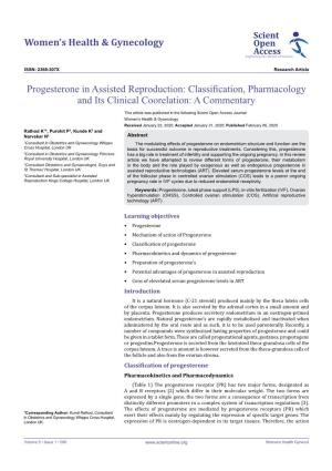 Progesterone in Assisted Reproduction: Classification, Pharmacology and Its Clinical Coorelation: a Commentary