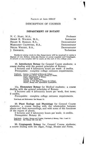 Description of Courses Department of Botany