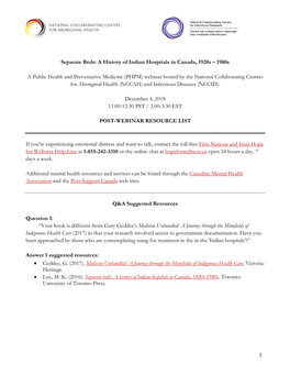 Webinar: Separate Beds: a History of Indian Hospitals in Canada