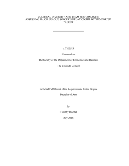 Cultural Diversity and Team Performance: Assessing Major League Soccer’S Relationship with Imported Talent