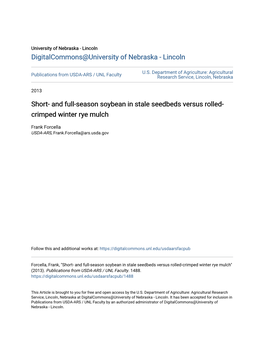Short- and Full-Season Soybean in Stale Seedbeds Versus Rolled- Crimped Winter Rye Mulch