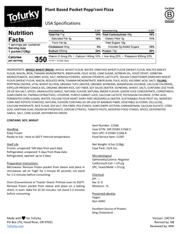 Plant Based Pocket Pepp'roni Pizza USA Specifications