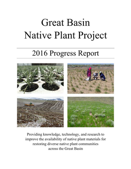 Great Basin Native Plant Project 2016 Progress Report