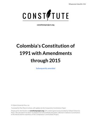 Colombia's Constitution of 1991 with Amendments Through 2015