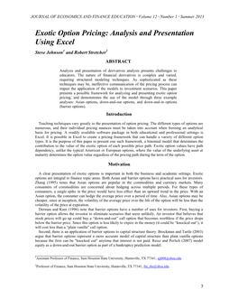 Exotic Option Pricing: Analysis and Presentation Using Excel