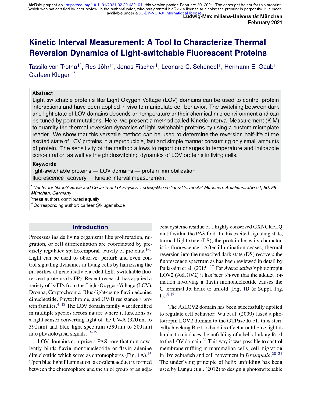 Kinetic Interval Measurement: a Tool to Characterize Thermal Reversion Dynamics of Light-Switchable Fluorescent Proteins