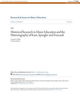 Historical Research in Music Education and the Historiography of Kant, Spengler and Foucault George N