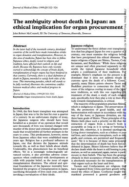 The Ambiguity About Death in Japan: an Ethical Implication for Organ Procurement John Robert Mcconnell, III the University of Tennessee, Knoxville, Tennessee