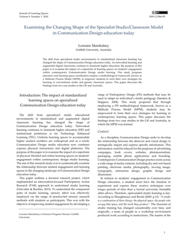 Examining the Changing Shape of the Specialist Studio/Classroom Model in Communication Design Education Today