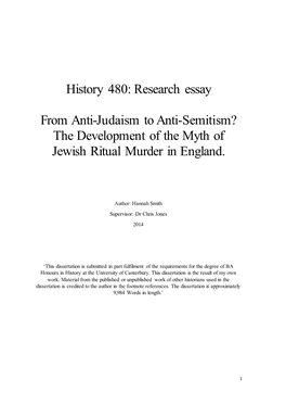 The Development of the Myth of Jewish Ritual Murder in England