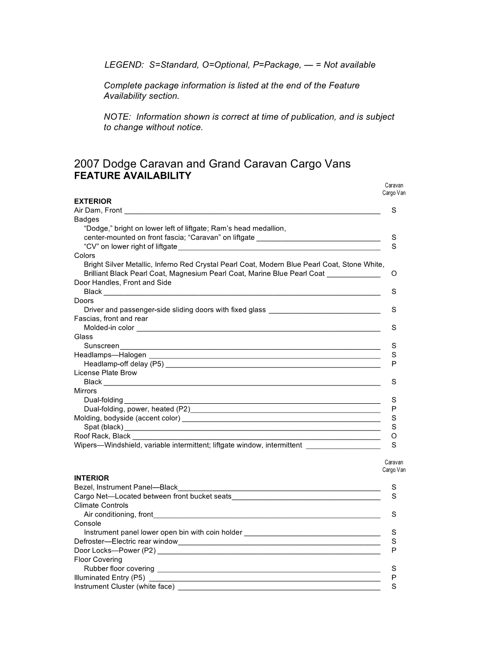 2007 Dodge Caravan and Grand Caravan Cargo Vans