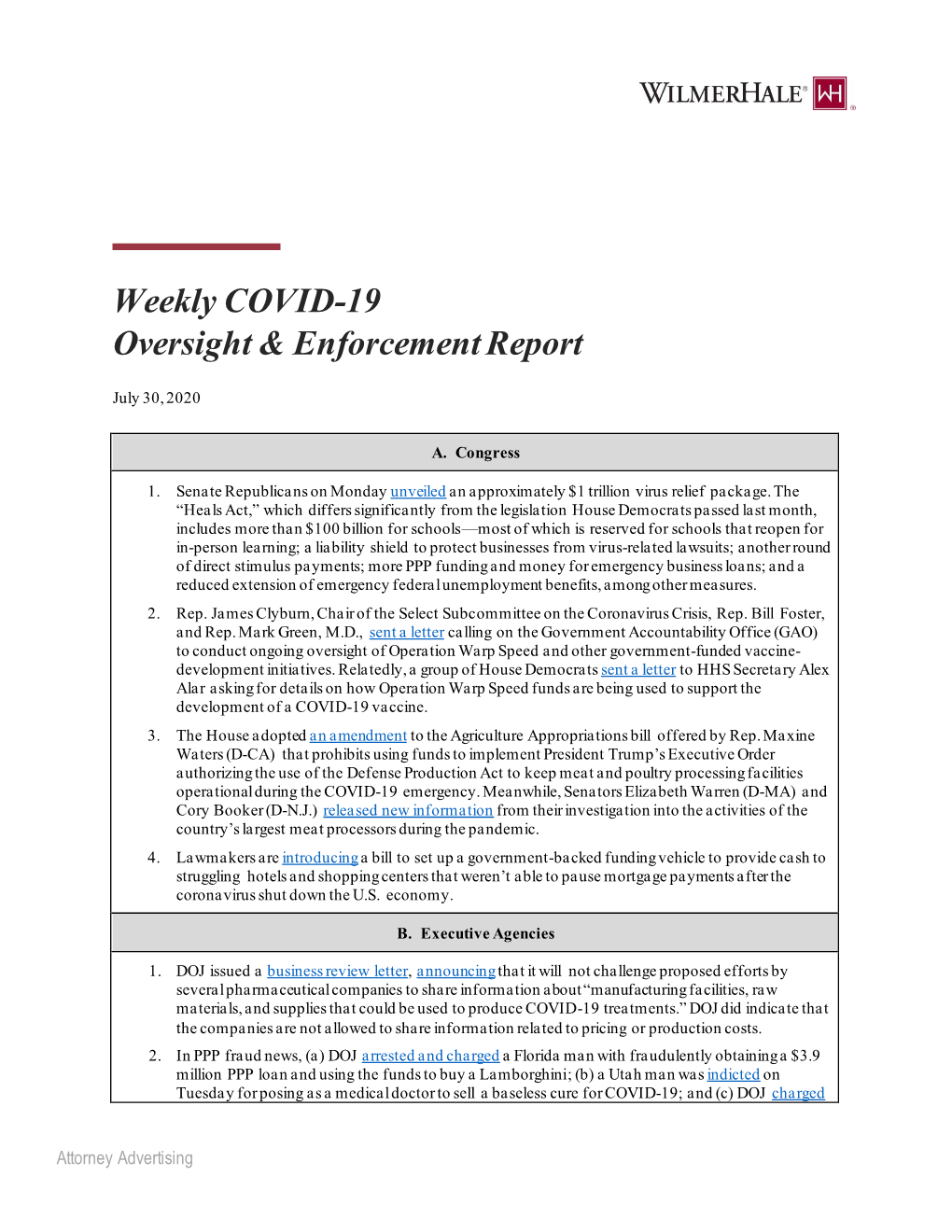 Weekly COVID-19 Oversight & Enforcement Report