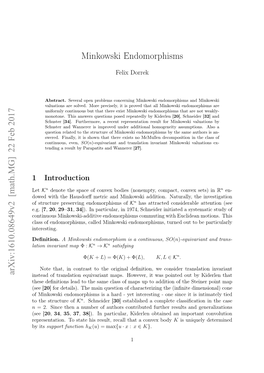 Minkowski Endomorphisms Arxiv:1610.08649V2 [Math.MG] 22