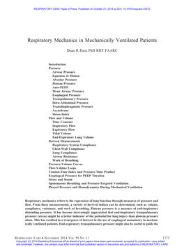 Respiratory Mechanics in Mechanically Ventilated Patients