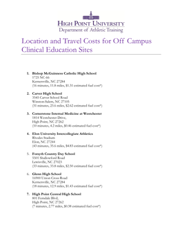 Location and Travel Costs for Off Campus Clinical Education Sites