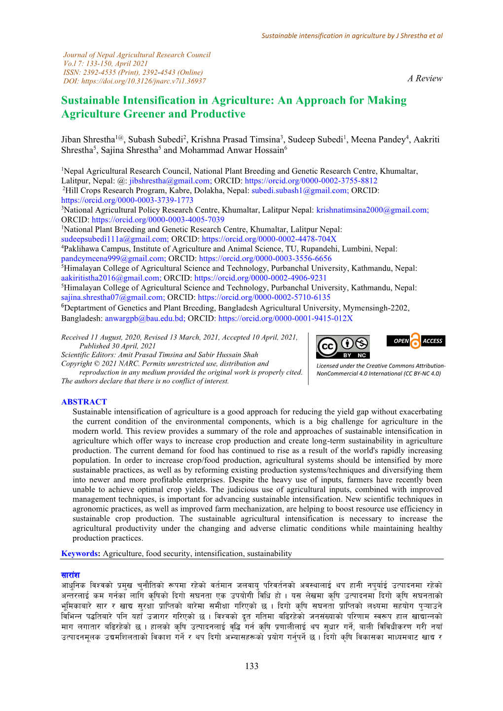 Sustainable Intensification in Agriculture: an Approach for Making Agriculture Greener and Productive