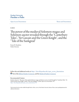 "Canterbury Tales", "Sir Gawain and the Green Knight", and the "Tale of the Sankgreal" Karen R
