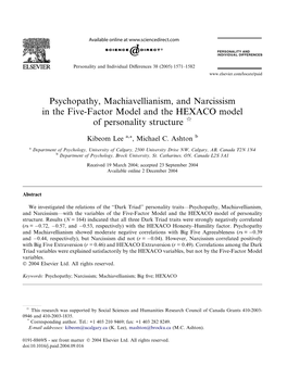 Psychopathy, Machiavellianism, and Narcissism in the Five-Factor Model and the HEXACO Model of Personality Structure Q
