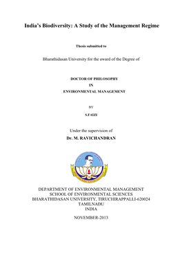 India's Biodiversity: a Study of the Management Regime