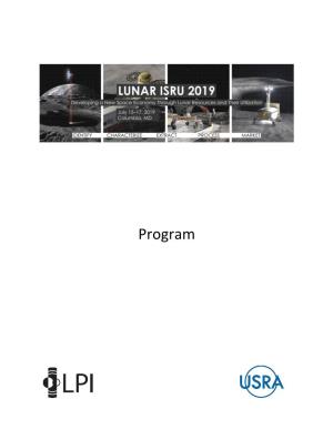 Lunar ISRU 2019: Developing a New Space Economy Through Lunar Resources and Their Utilization