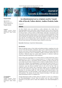 An Ethnobotanical Survey of Plants Used by Yanadi Tribe of Kavali