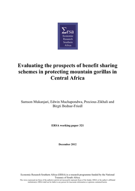 Evaluating the Prospects of Benefit Sharing Schemes in Protecting Mountain Gorillas in Central Africa