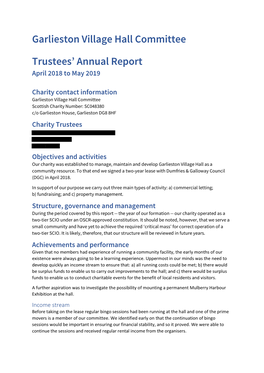 Garlieston Village Hall Committee Trustees' Annual Report