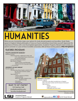 STUDY ABROAD WITH: #Portobelloroad Humanities When You Are a Humanities Major, Your Options for Study Abroad Programs Are Boundless