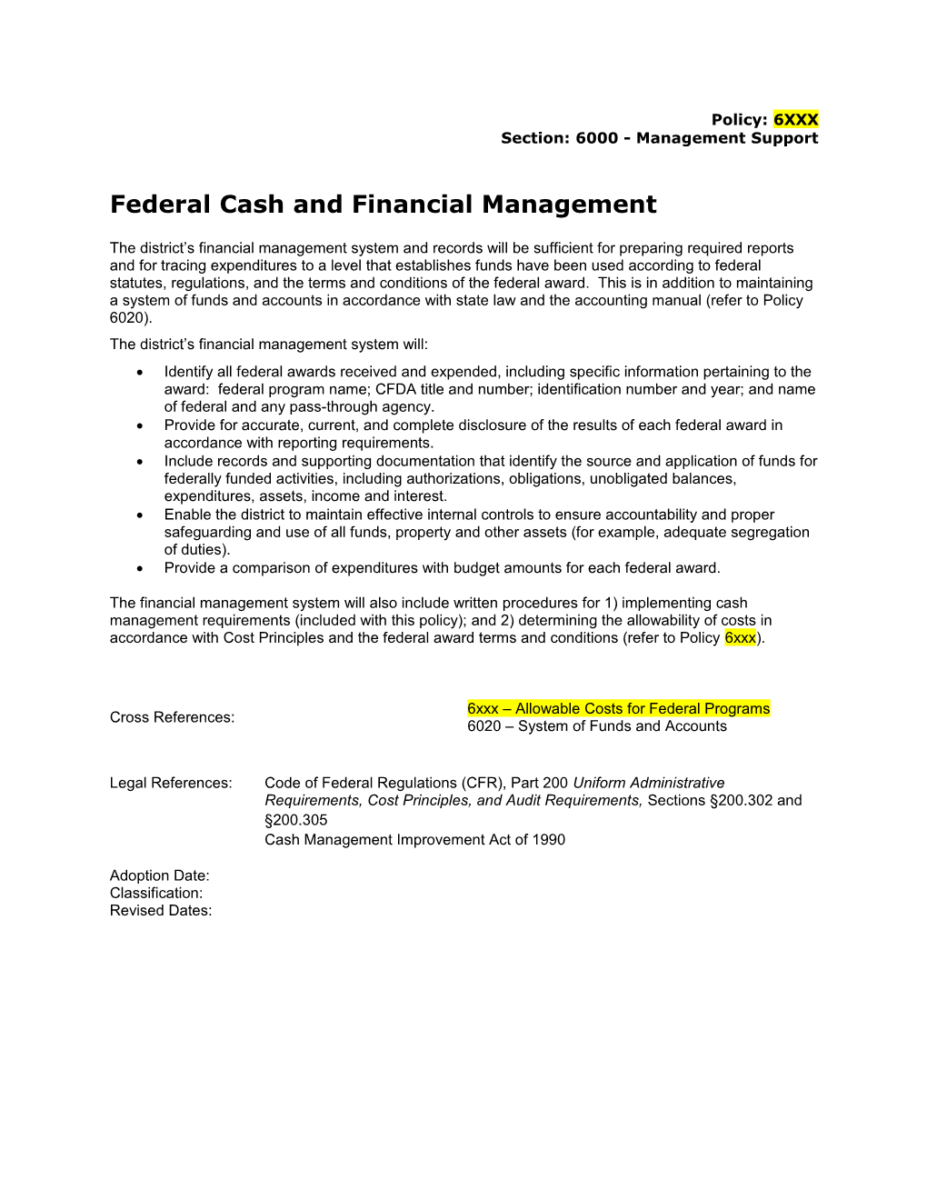 Federal Cash and Financial Management