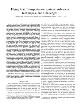 Flying Car Transportation System: Advances, Techniques, and Challenges Gaofeng Pan, Seniormember, IEEE, and Mohamed-Slim Alouini, F Ellow, IEEE