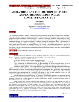 Media Trial and the Freedom of Speech and Expression Under Indian Constitution: a Study