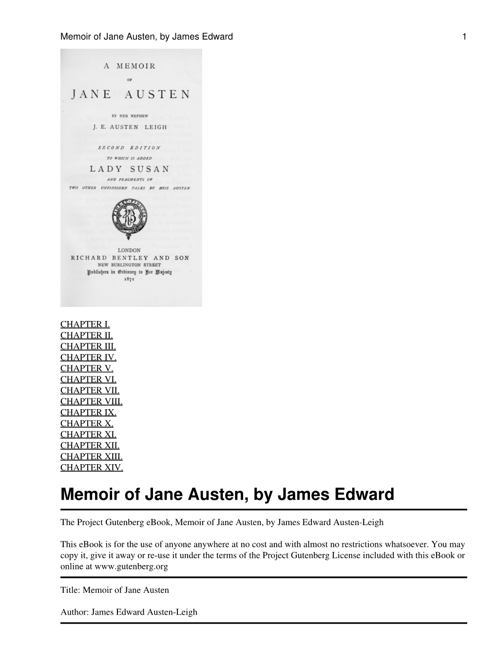 Memoir of Jane Austen, by James Edward 1