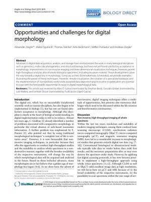 Opportunities and Challenges for Digital Morphology Biology Direct 2010, 5:45