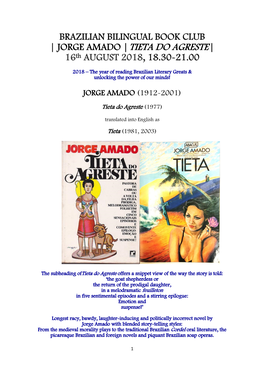 Brazilian Bilingual Book Club | Jorge Amado |Tieta Do Agreste
