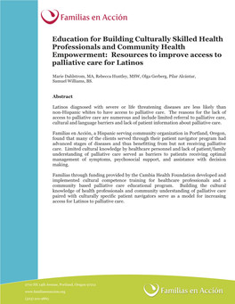 Education for Building Culturally Skilled Health Professionals and Community Health Empowerment: Resources to Improve Access to Palliative Care for Latinos