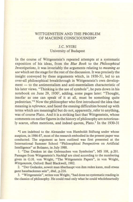 Wittgenstein and the Problem of Machine Consciousness•