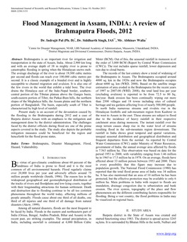 Flood Management in Assam, INDIA: a Review of Brahmaputra Floods, 2012