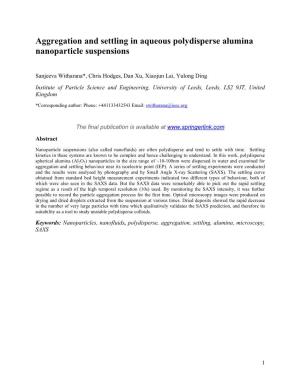 Aggregation and Settling in Aqueous Polydisperse Alumina Nanoparticle Suspensions