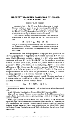 Strongly Branched Coverings of Closed Riemann Surfaces1