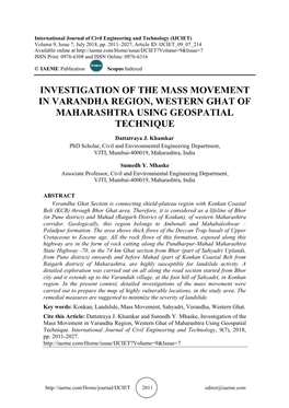 Investigation of the Mass Movement in Varand Region, Western Ghat of Ha Maharashtra Using Geospatial Technique
