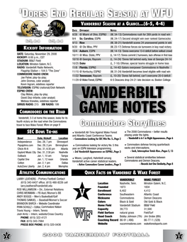 VANDERBILT Game Notes Th E Wake Forest Series H 2007 Re C a P