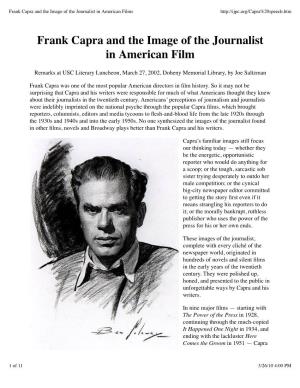 Frank Capra and the Image of the Journalist in American Films