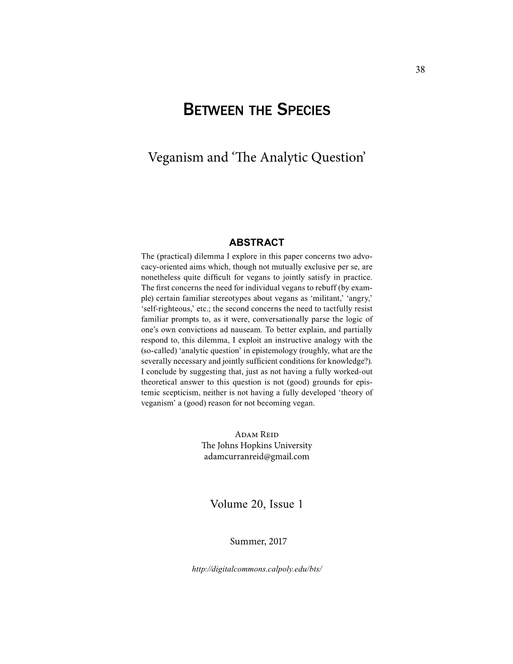 Veganism and 'The Analytic Question'