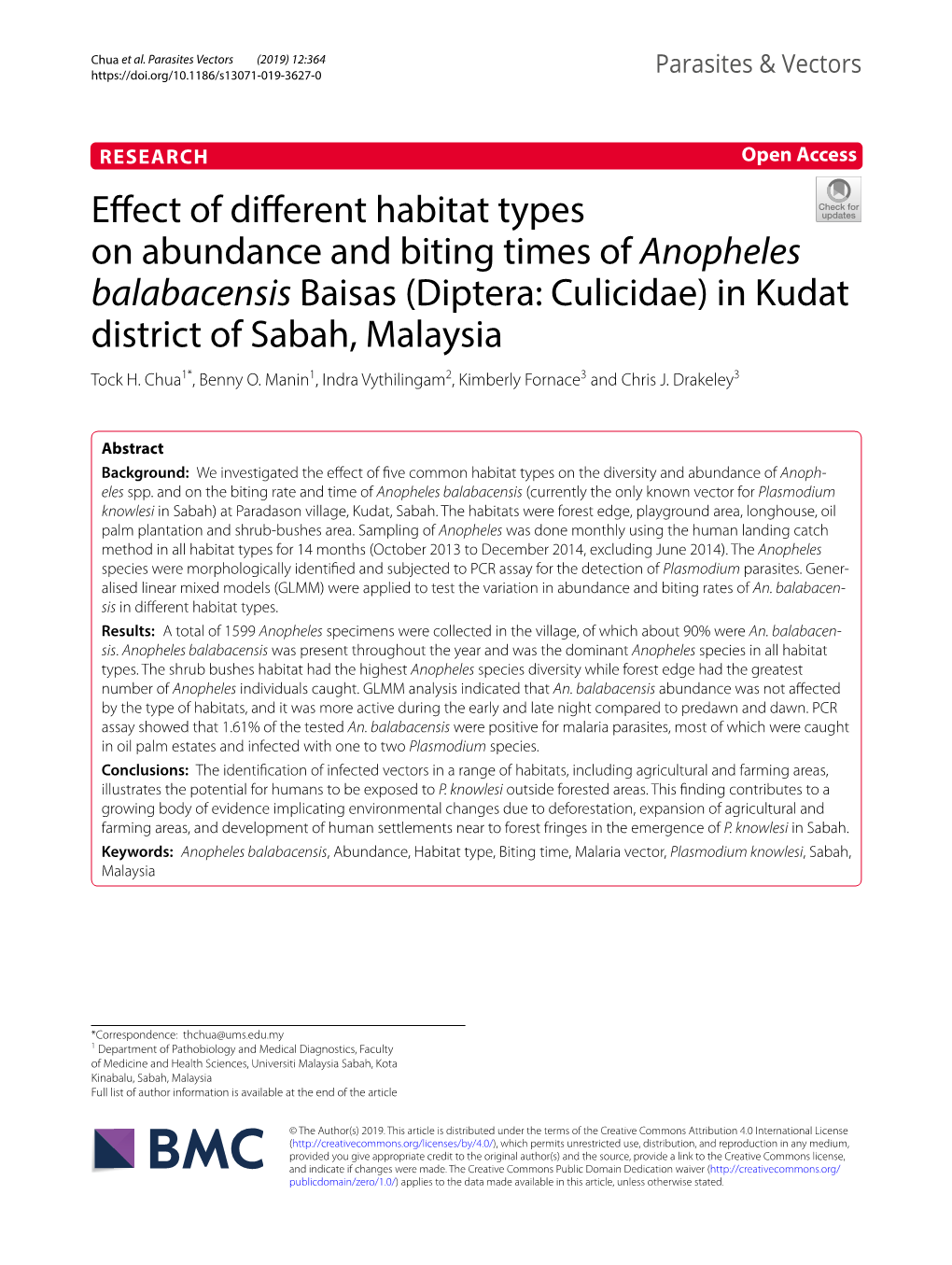 Effect of Different Habitat Types on Abundance and Biting Times Of