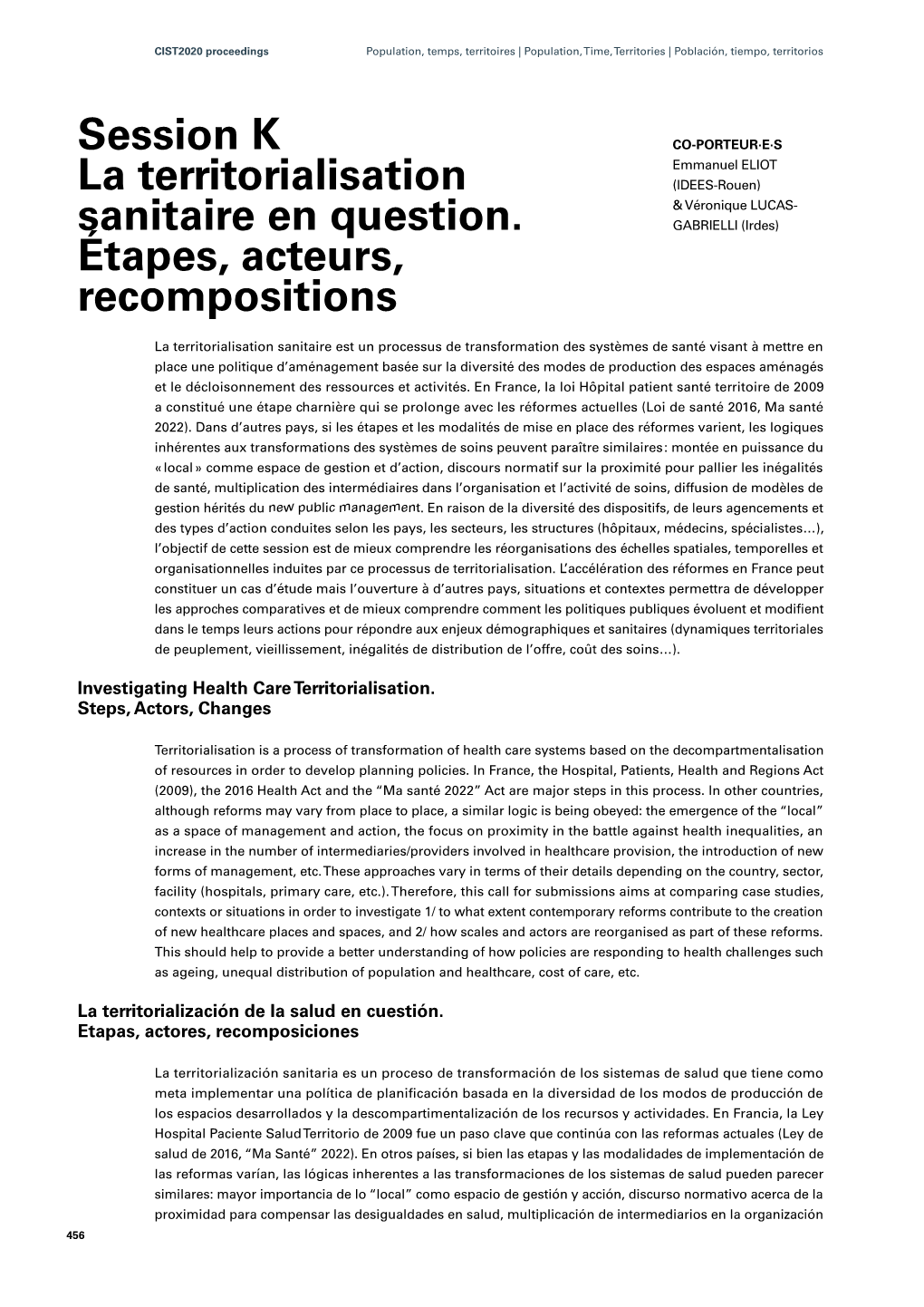 Session K La Territorialisation Sanitaire En Question. Étapes, Acteurs