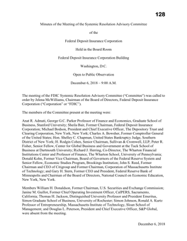 Minutes of the Meeting of the Systemic Resolution Advisory Committee Of