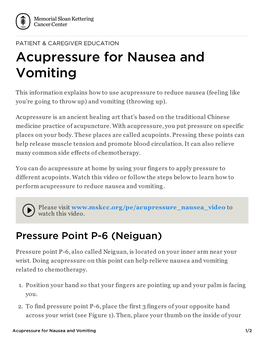 Acupressure for Nausea and Vomiting | Memorial Sloan Kettering Cancer