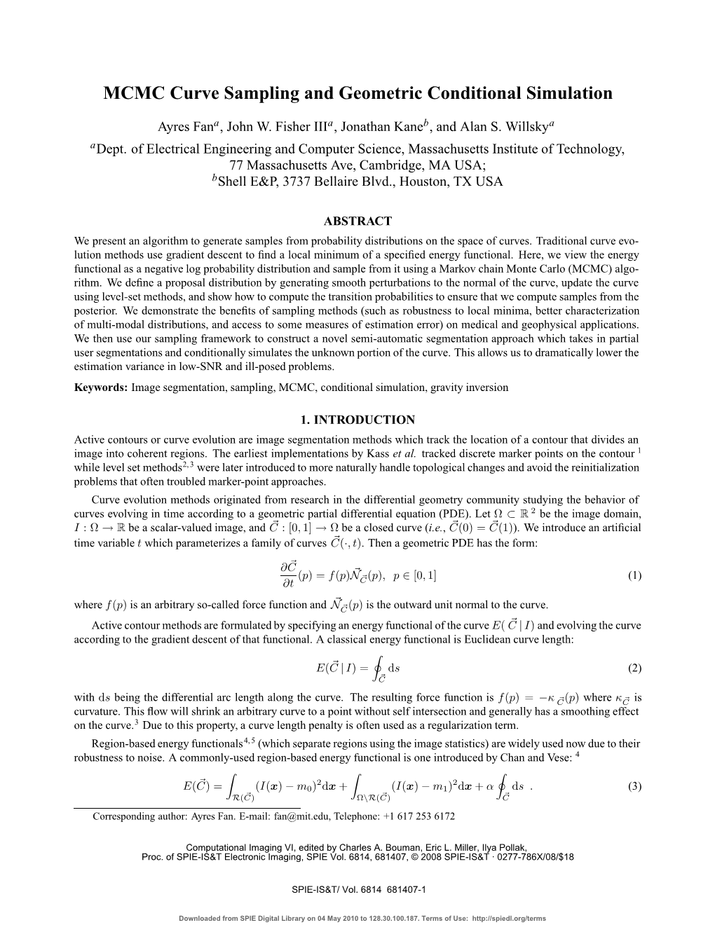 MCMC Curve Sampling and Geometric Conditional Simulation